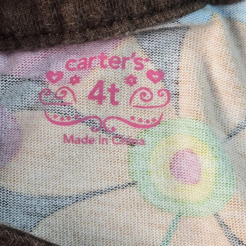 Carters Floral Jumper Dress Girls 4T Brown Pink Blue Retro Kidcore 100%‎ Cotton